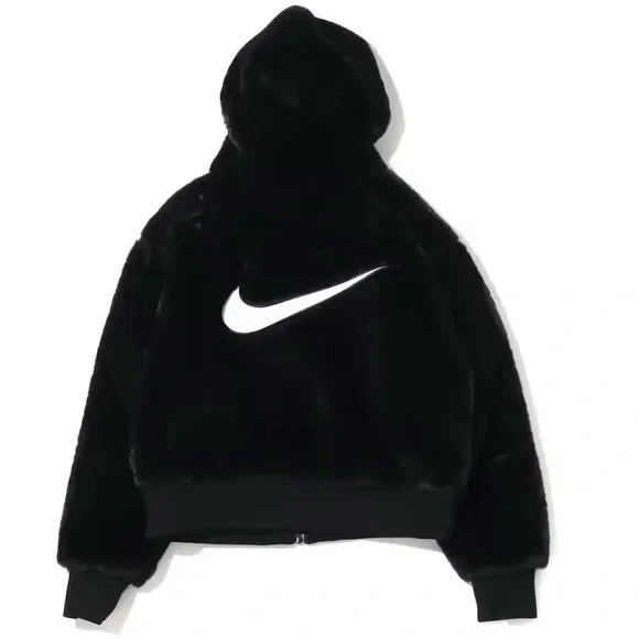 Nike Essential Faux Fur Black Hoodie Jacket*NWT - Picture 3 of 5